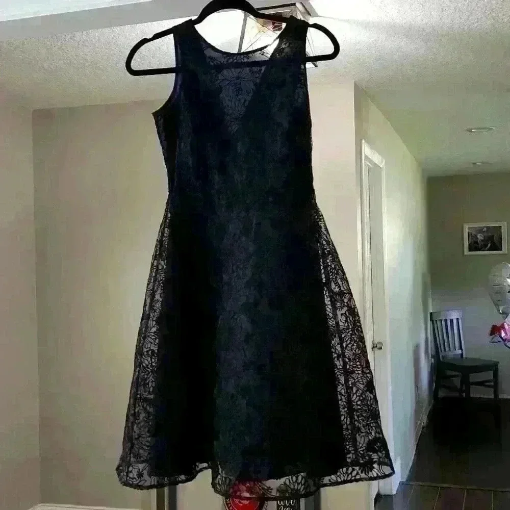 Black Lace Overlay Dress - Picture 1 of 8